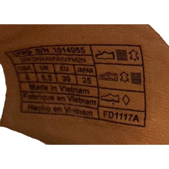 UGG Amell Womens Wedge Sandals 8 Beige Canvas Espadrille Ankle Wrap Zip Cork EUC - Picture 10 of 11